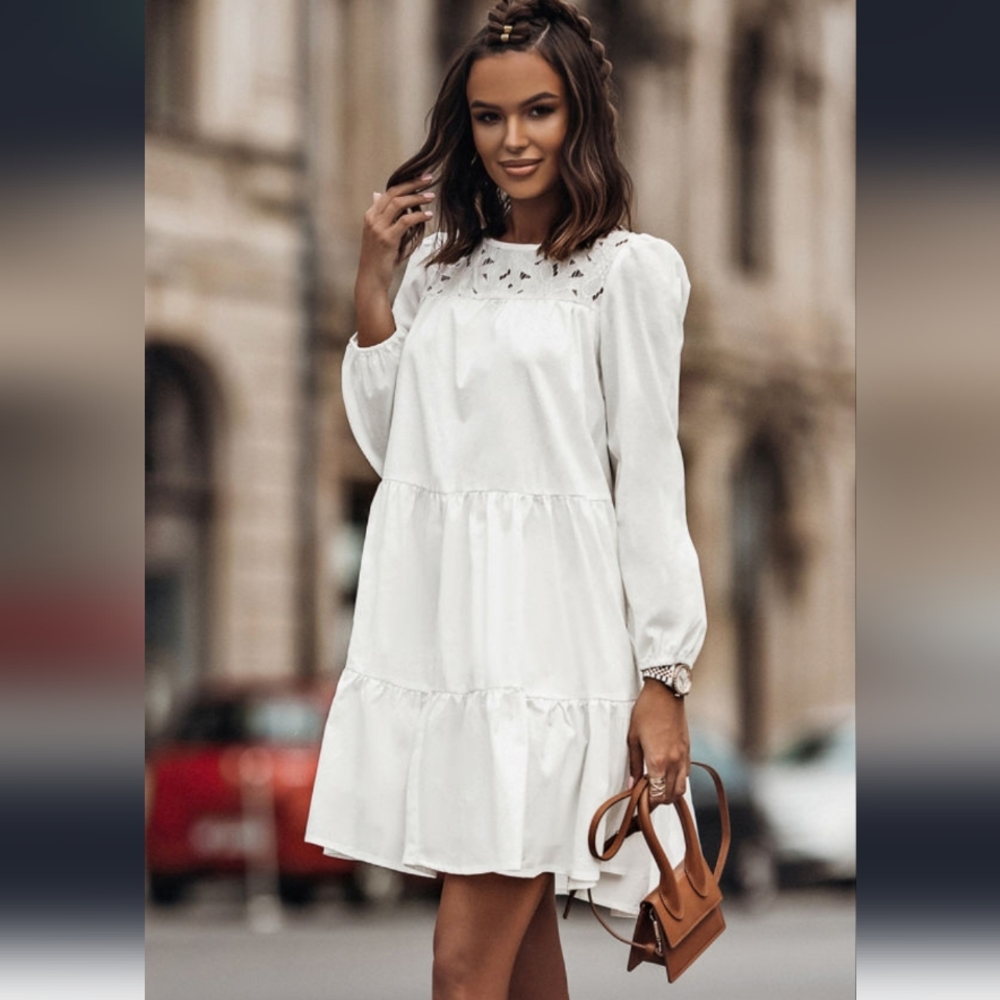 New Eyelet Lace Yoke Mini Dress - Picture 3 of 9